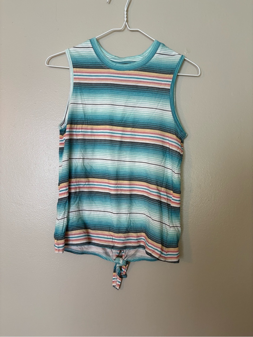 Ariat Teal Multicolor Striped Tie-Hem Tank